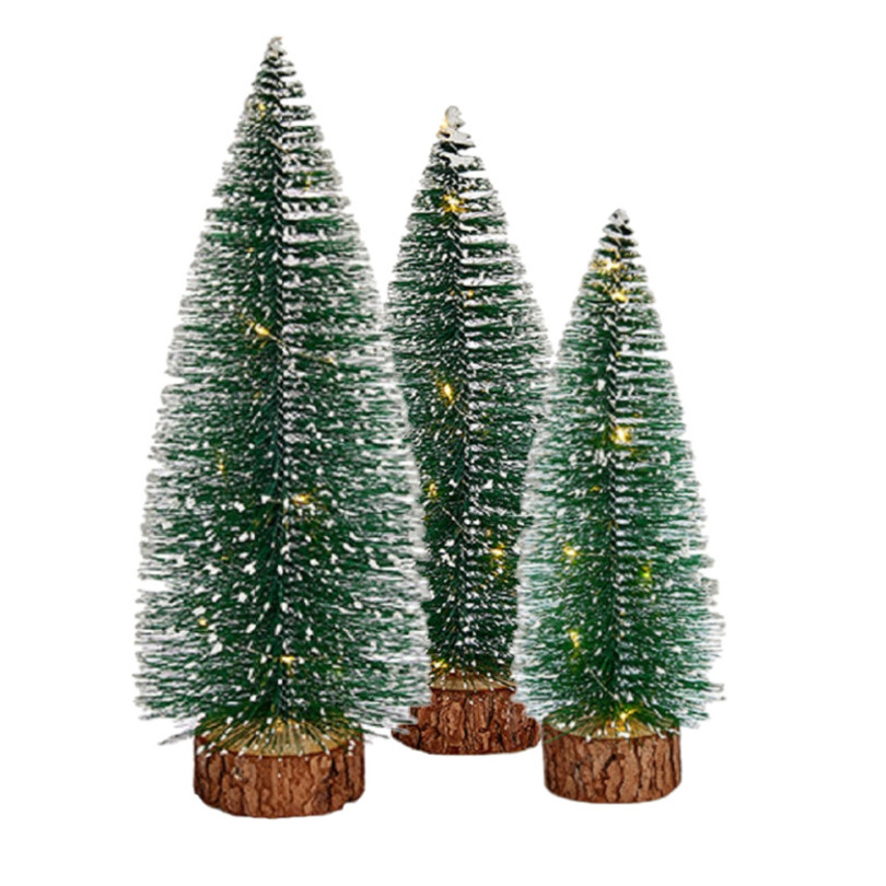 Kleine-mini decoratie kerstboompjes set van 3x st met licht 25-35 cm