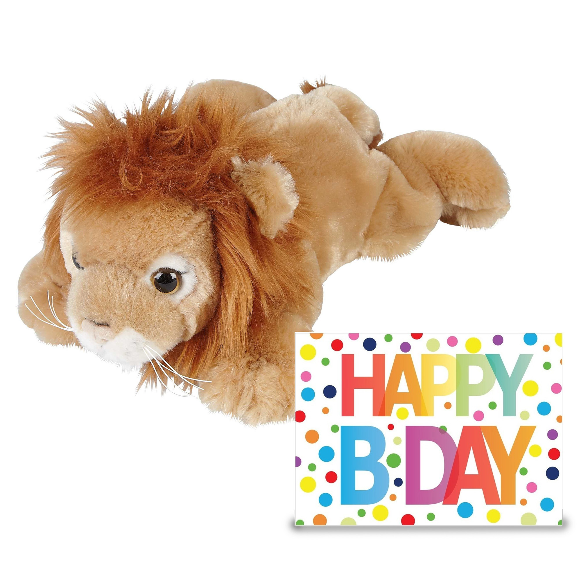 Knuffel leeuw 25 cm cadeau sturen met XL Happy Birthday wenskaart