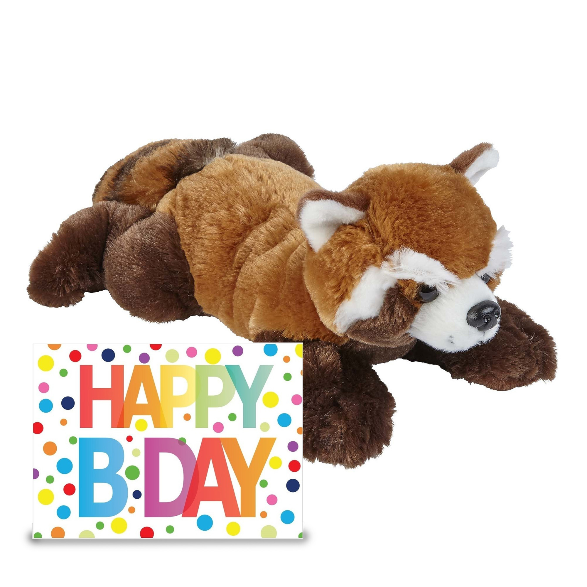 Knuffel rode panda 25 cm cadeau sturen met XL Happy Birthday wenskaart