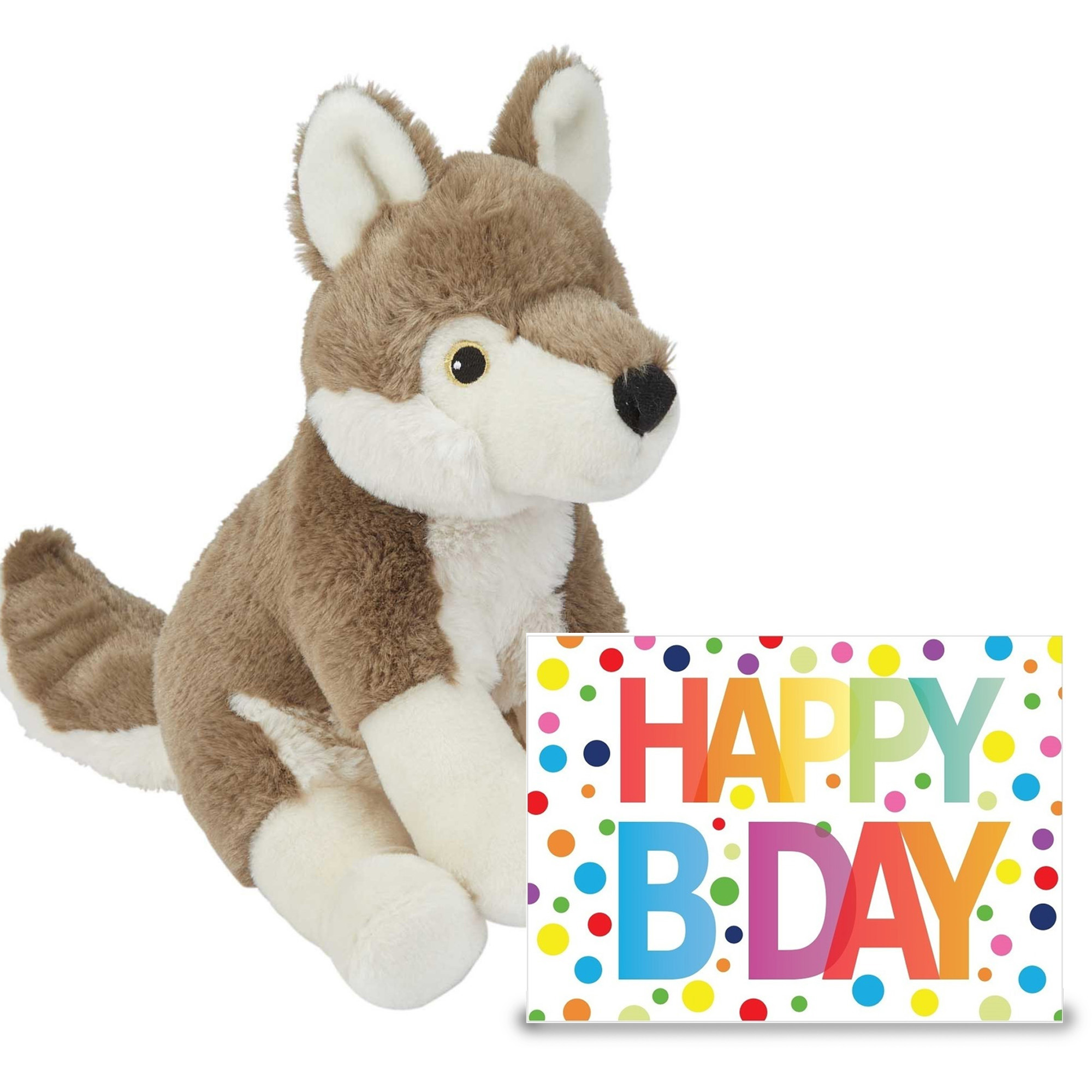 Knuffel wolf 23 cm cadeau sturen met XL Happy Birthday wenskaart