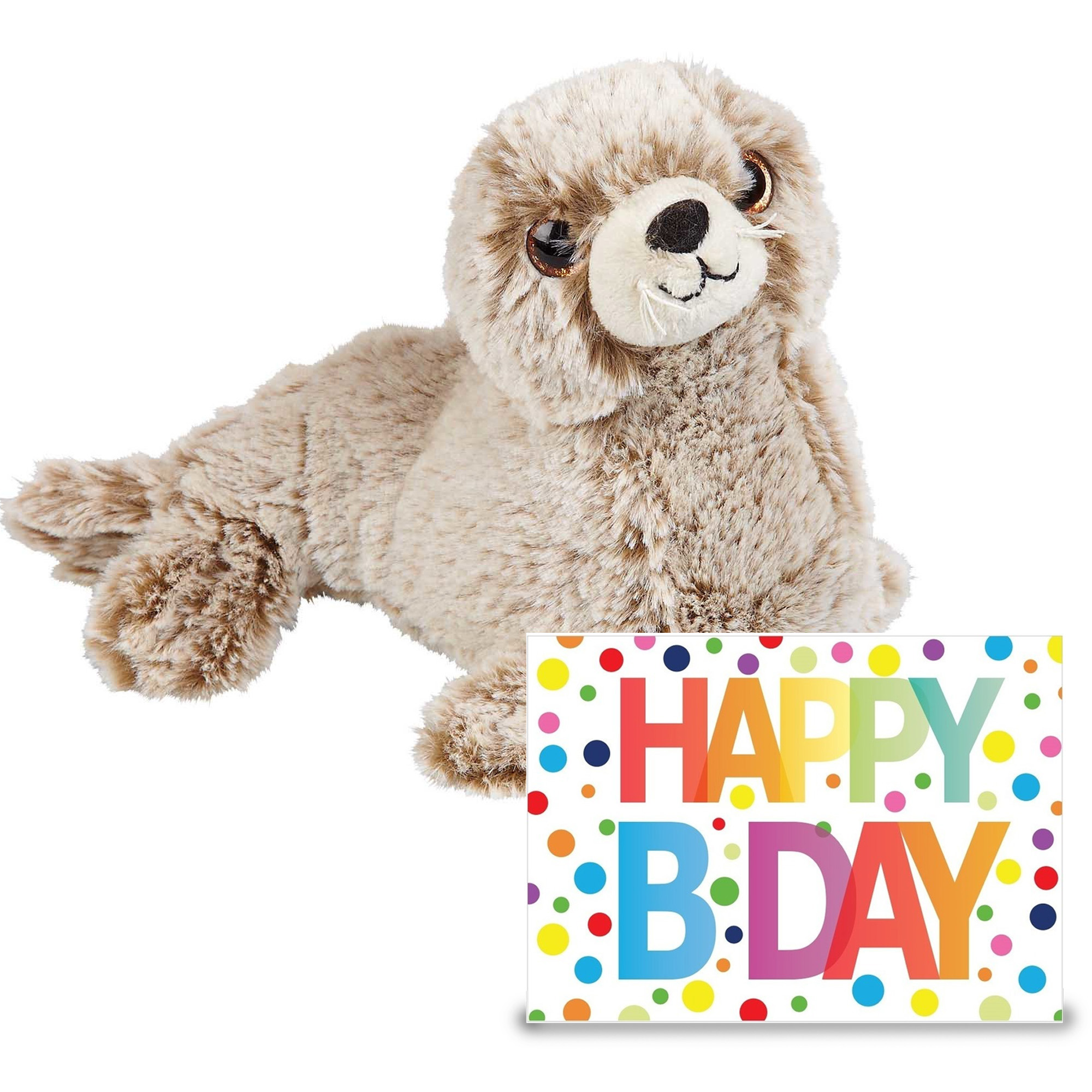 Knuffel Zeehond pup 23 cm cadeau sturen met XL Happy Birthday wenskaart