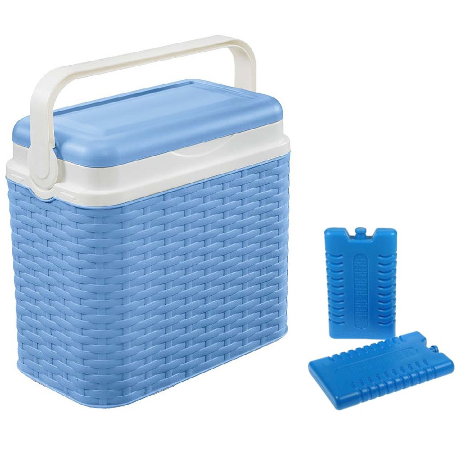 Koelbox blauw rotan 10 liter 30 x 19 x 28 cm incl. 2 koelementen