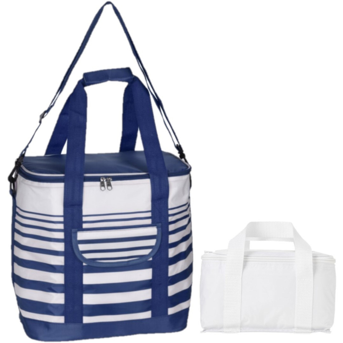 Koeltassen set draagtas-schoudertas blauw-wit 24 en 4 liter