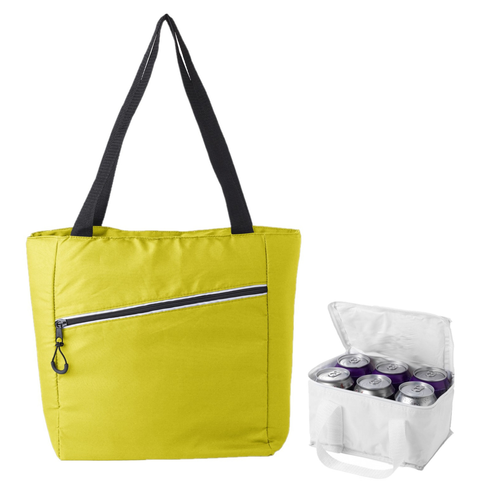Koeltassen set draagtas-schoudertas geel-wit 20 en 4 liter