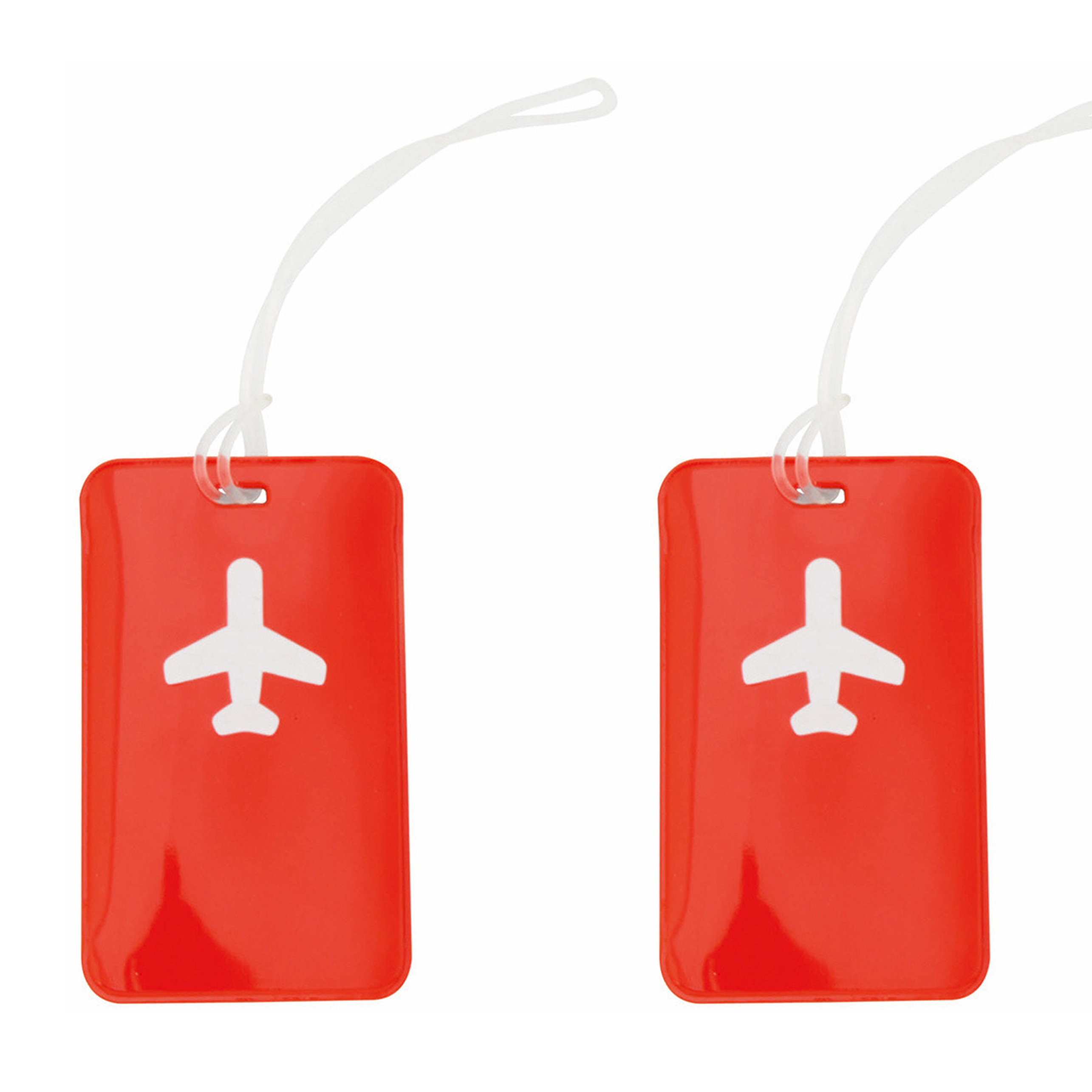 Kofferlabel van kunststof 2x rood 11 x 7 cm reiskoffer-handbagage labels