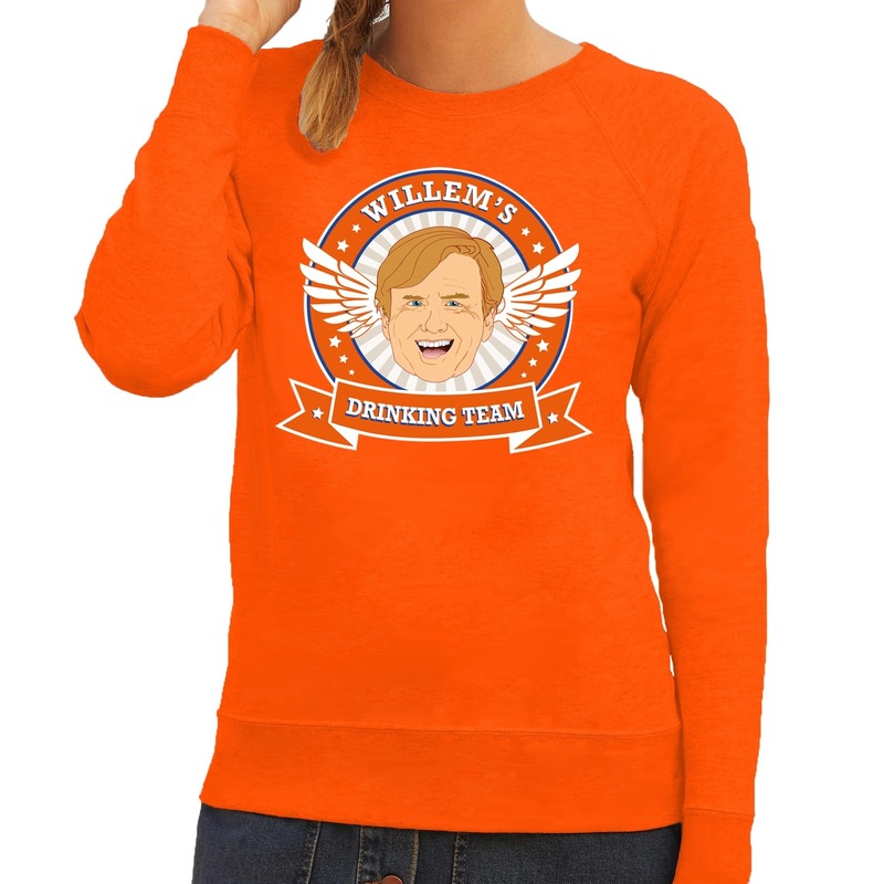 Koningsdag Willem drinking team sweater oranje dames kopen