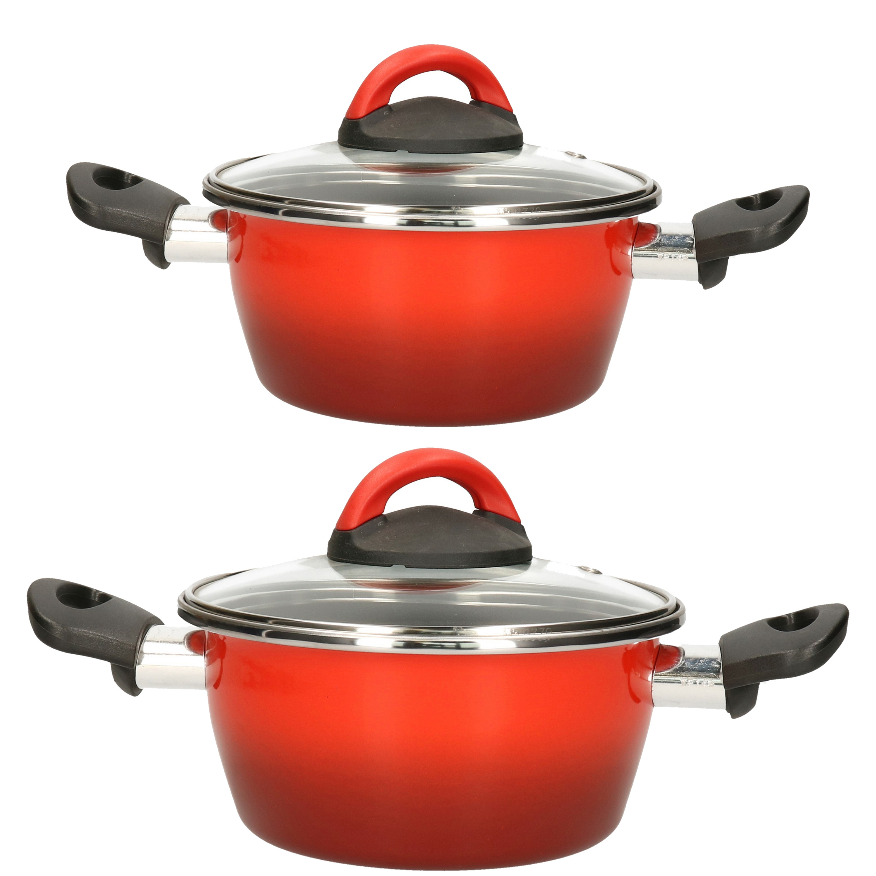 Kookpannen set van 2x stuks rood 3 liter en 5 liter Cuenca