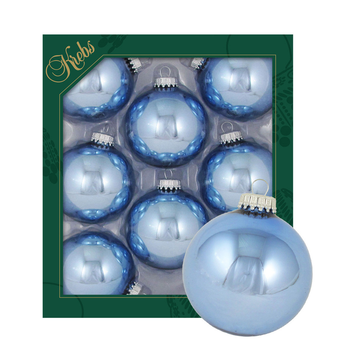 Krebs kerstballen 8x stuks ijsblauw glas 7 cm glans