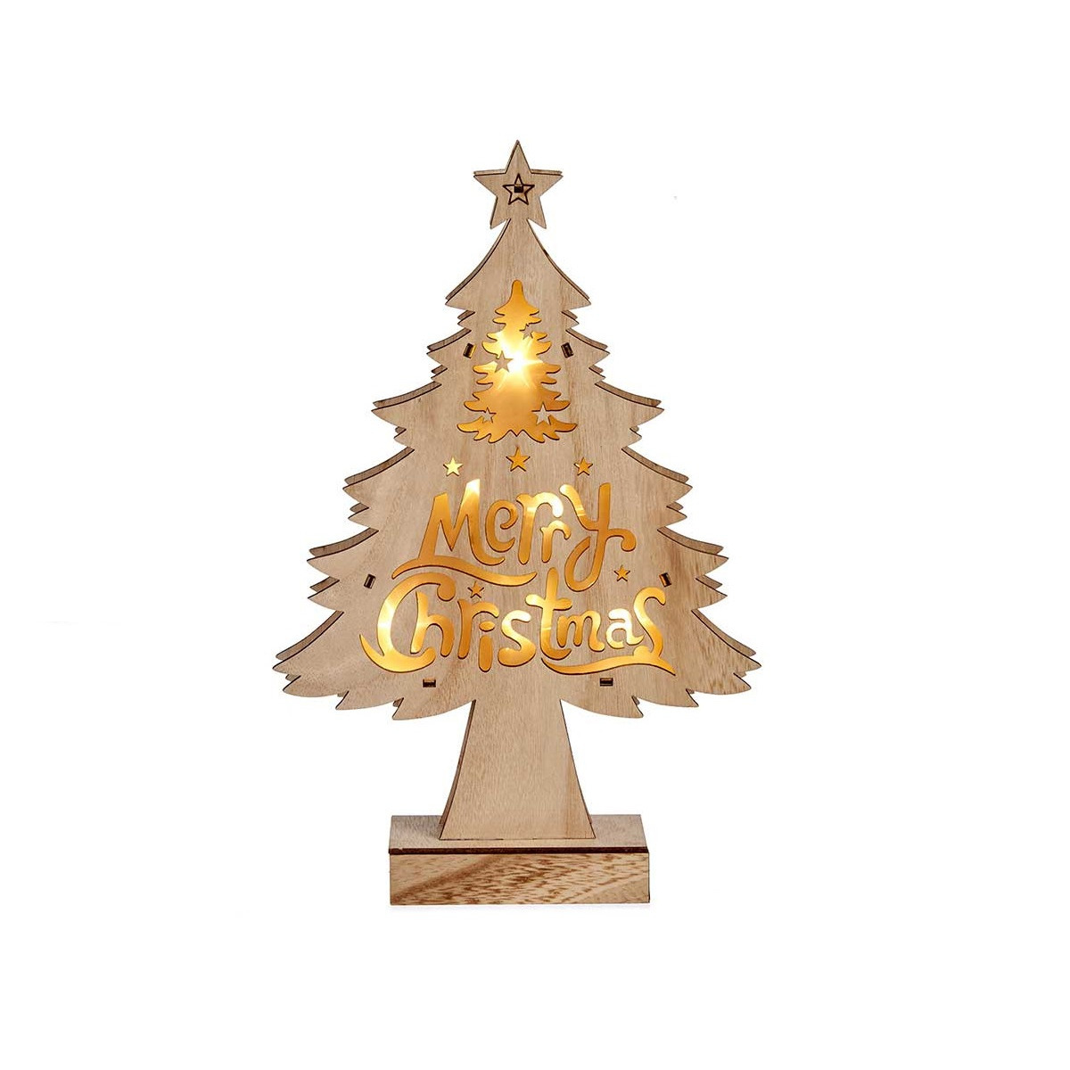 Krist+ decoratie kerstboom hout 32 cm met LED verlichting