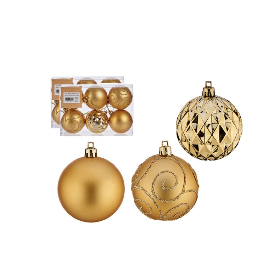 Krist+ kerstballen 12x stuks goud kunststof gedecoreerd