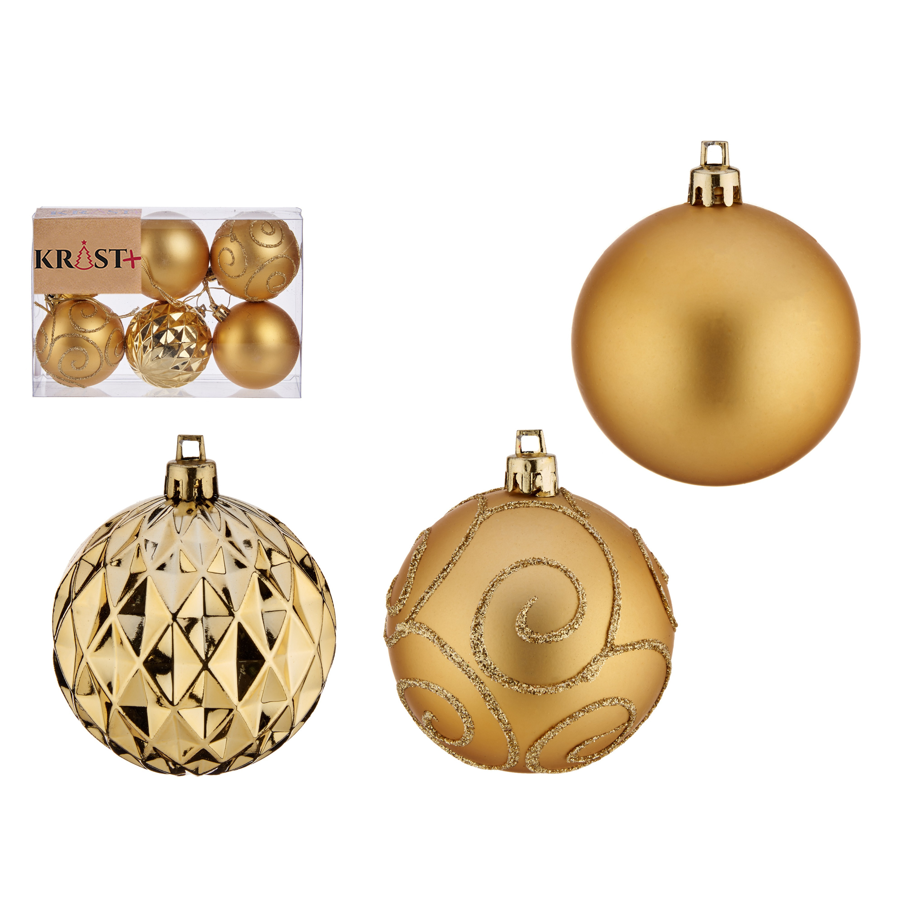 Krist+ kerstballen 6x stuks goud kunststof gedecoreerd