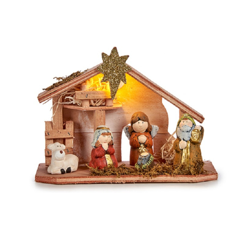 Krist+ kerststal met led verlichting incl. kerstbeelden 22,5 cm