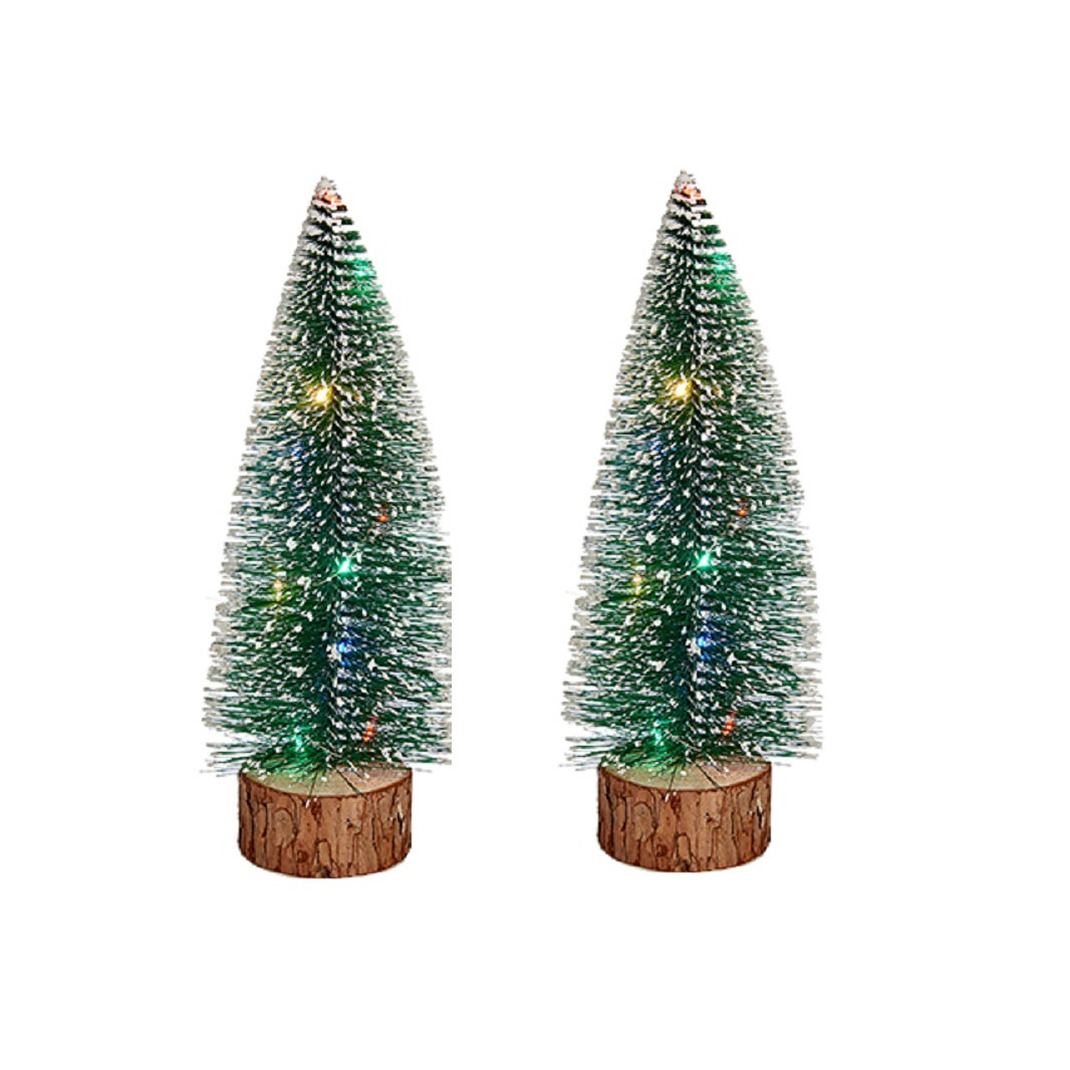 Krist+ Kleine decoraties kerstboompjes 2x stuks 25 cm met licht
