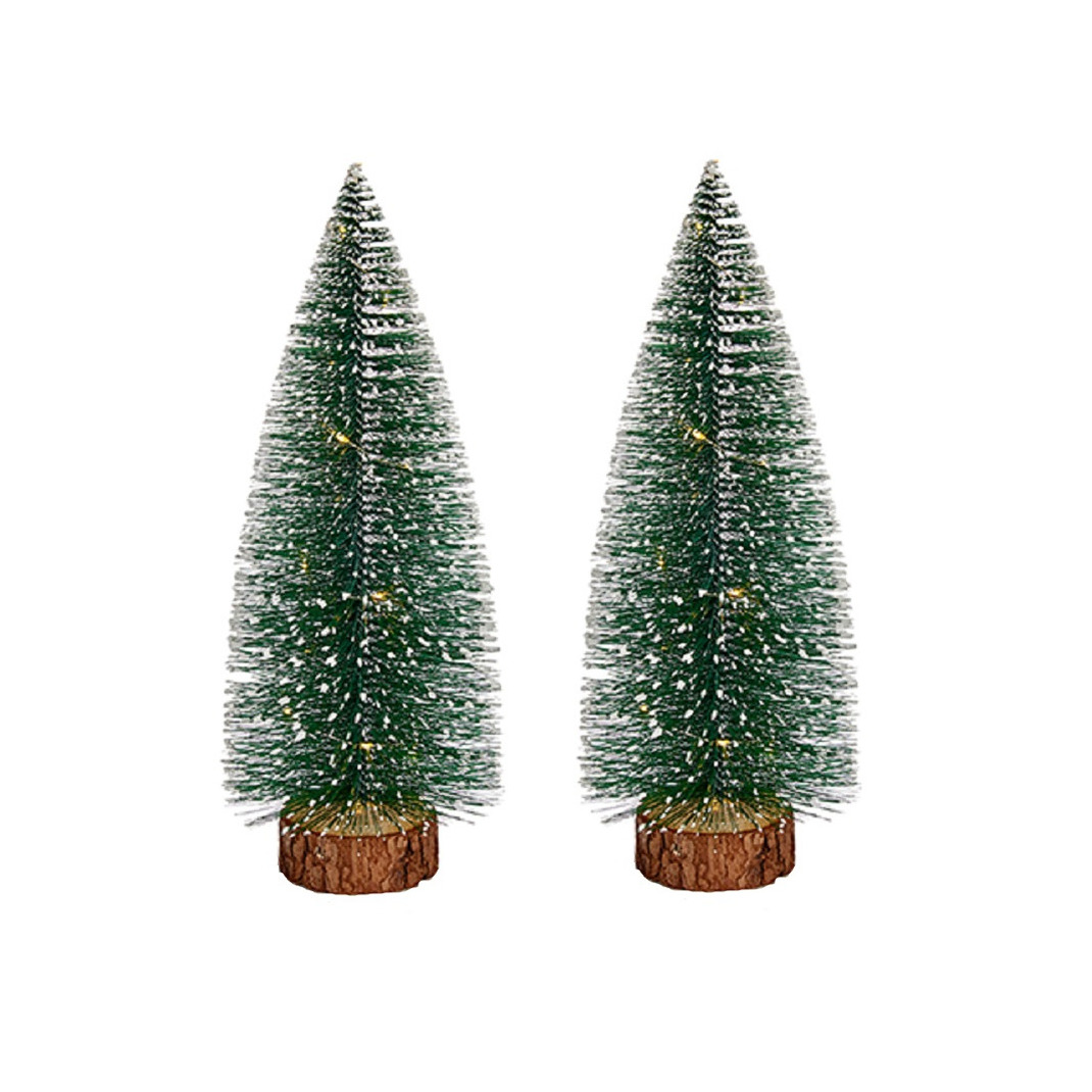 Krist+ Kleine decoraties kerstboompjes 2x stuks 35 cm met licht