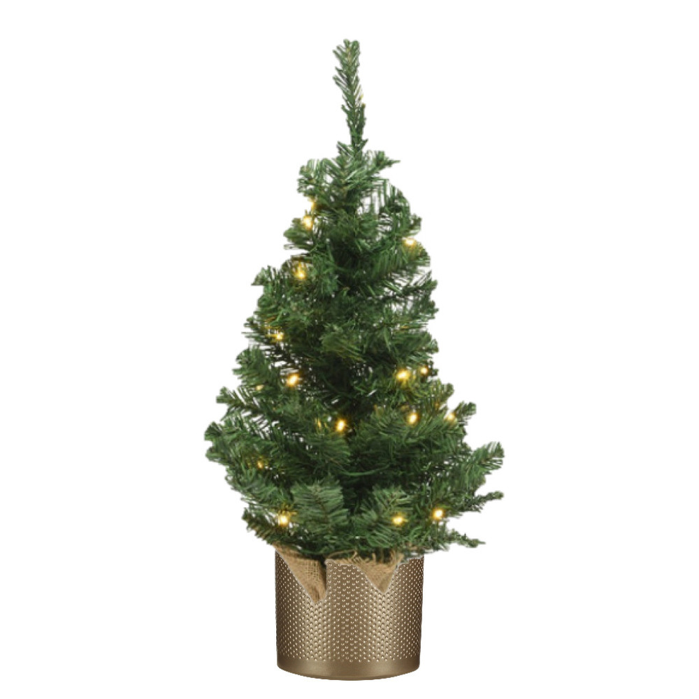 Kunst kerstboom-kunstboom 75 cm met verlichting inclusief gouden pot