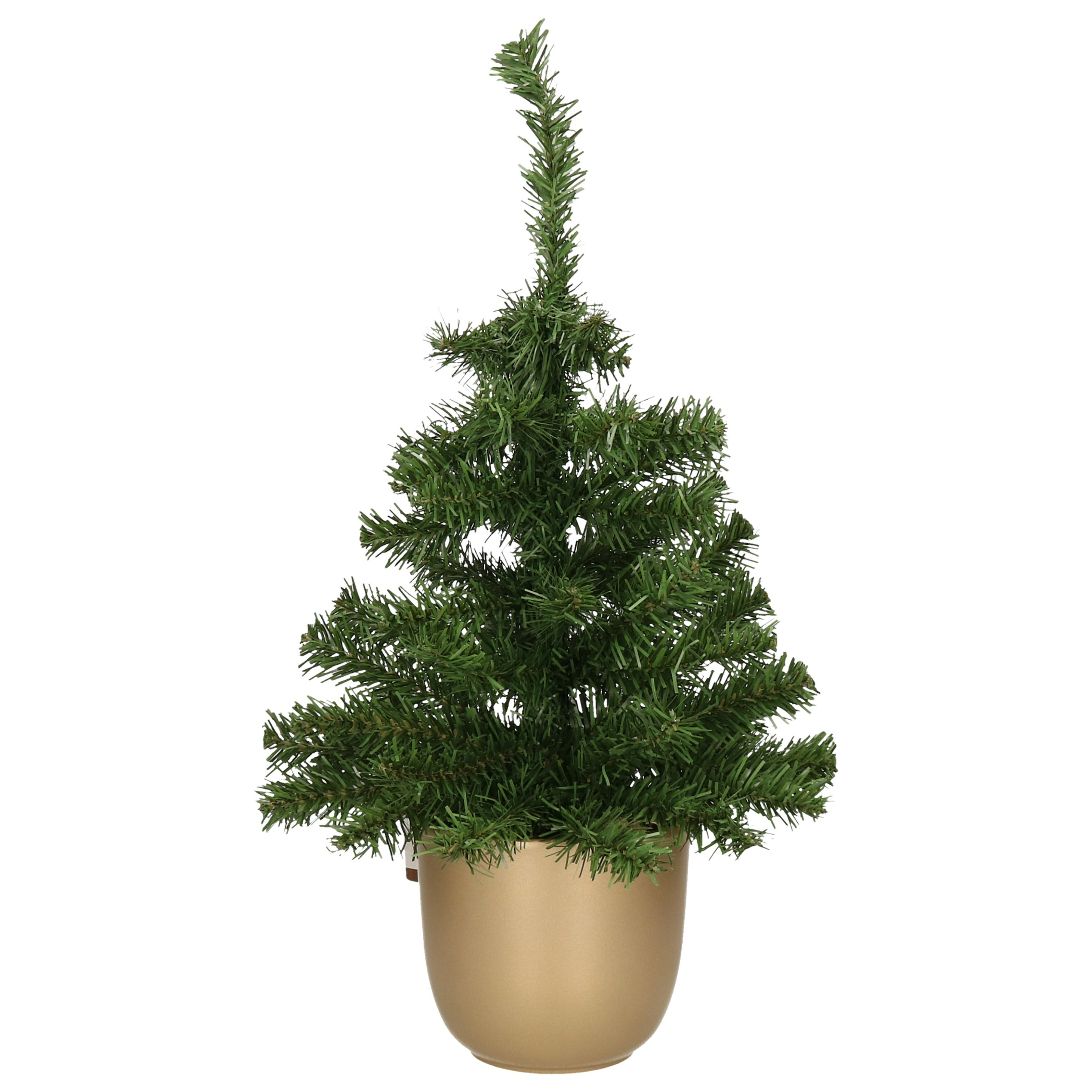 Kunst kerstboom-kunstboompje groen in gouden pot H60 cm