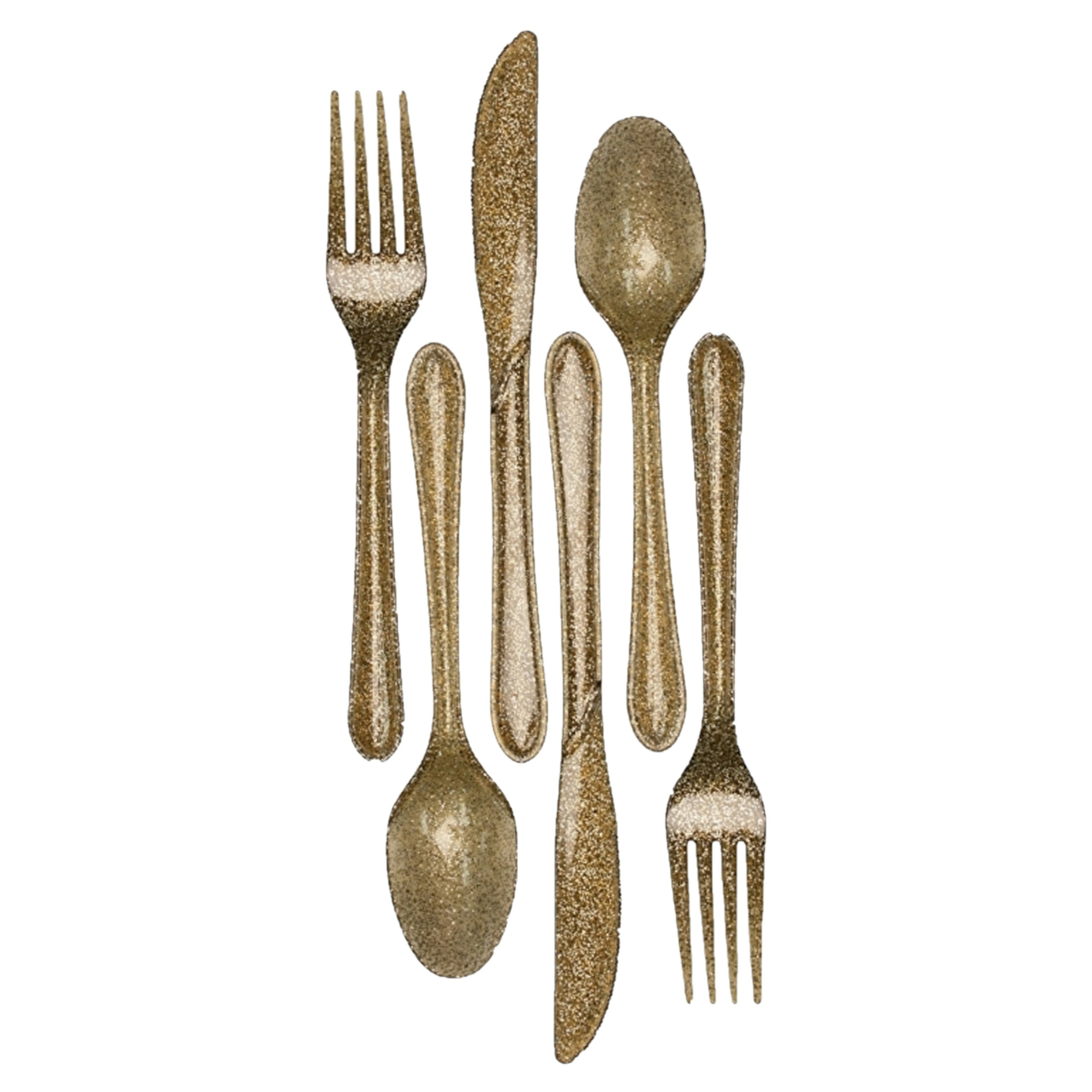 Kunststof bestek party-bbq glitter 48x delig goud messen-vorken-lepels herbruikbaar