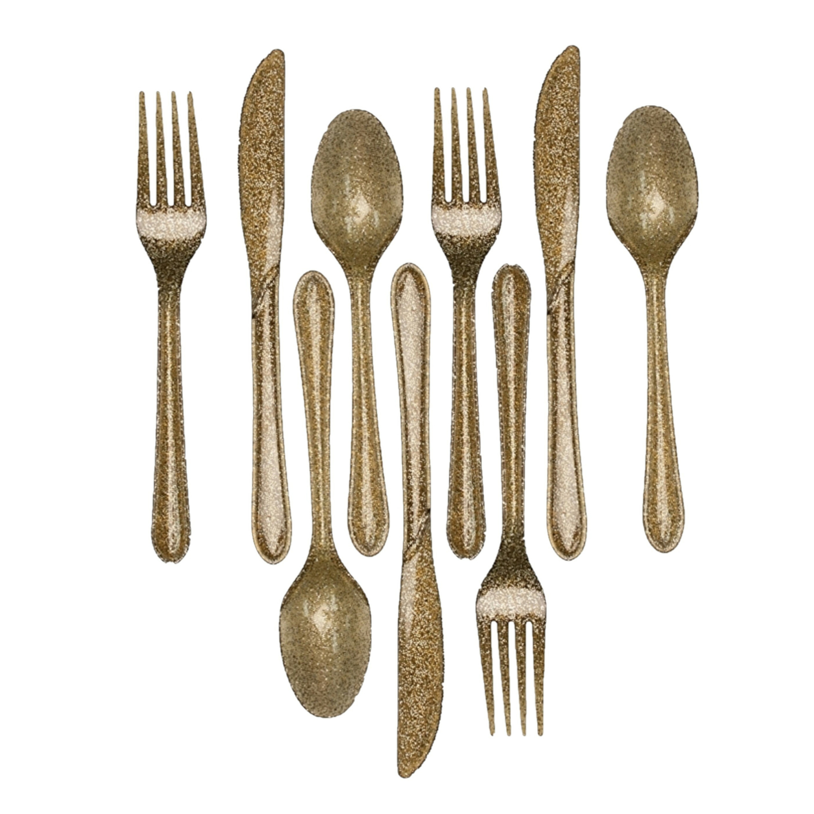 Kunststof bestek party-bbq glitter 72x delig goud messen-vorken-lepels herbruikbaar