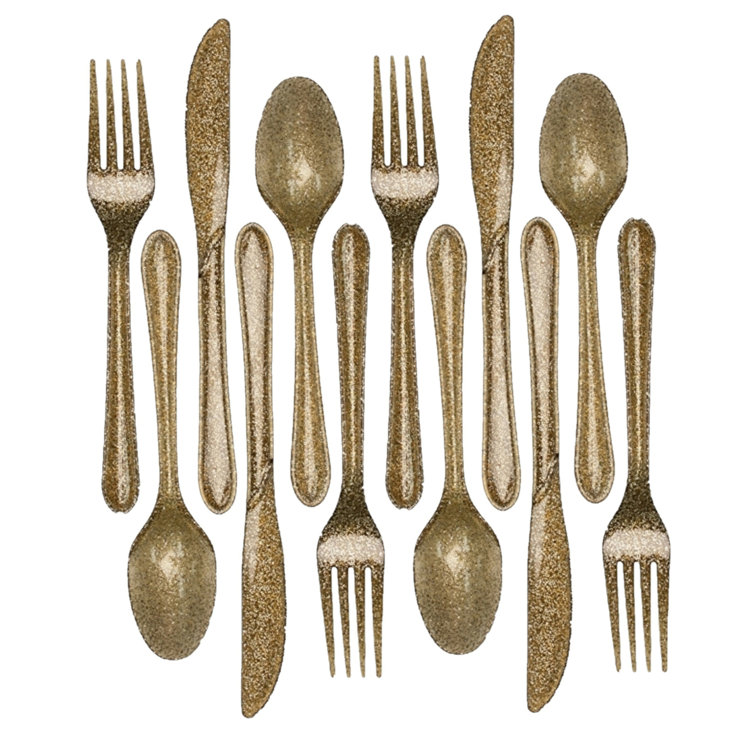 Kunststof bestek party-bbq glitter 96x delig goud messen-vorken-lepels herbruikbaar