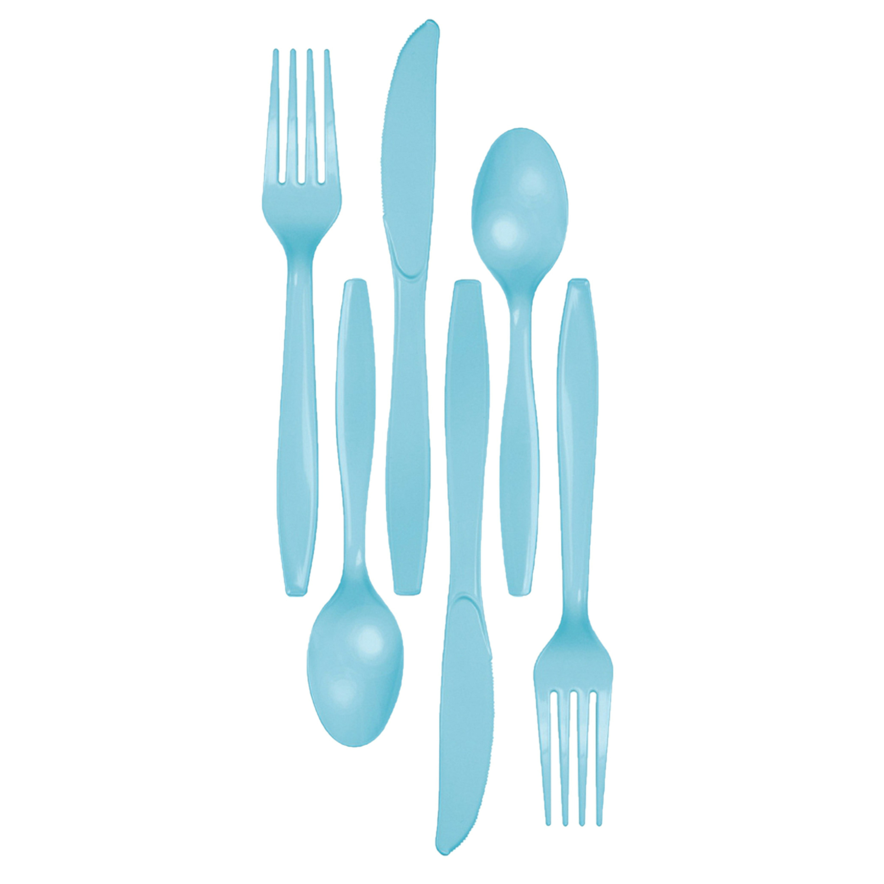 Kunststof bestek party-bbq setje 48x delig lichtblauw messen-vorken-lepels herbruikbaar