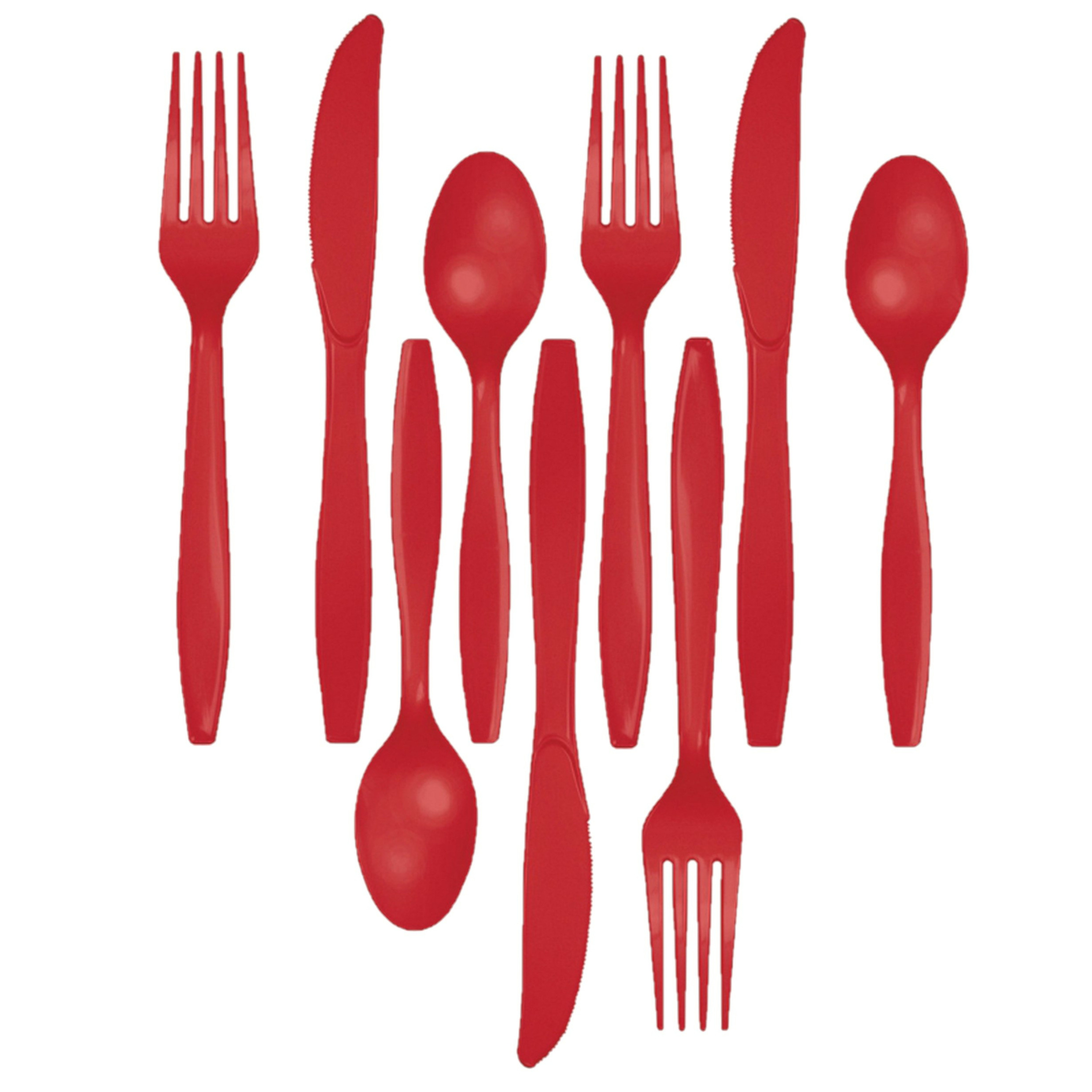 Kunststof bestek party-bbq setje 72x delig rood messen-vorken-lepels herbruikbaar