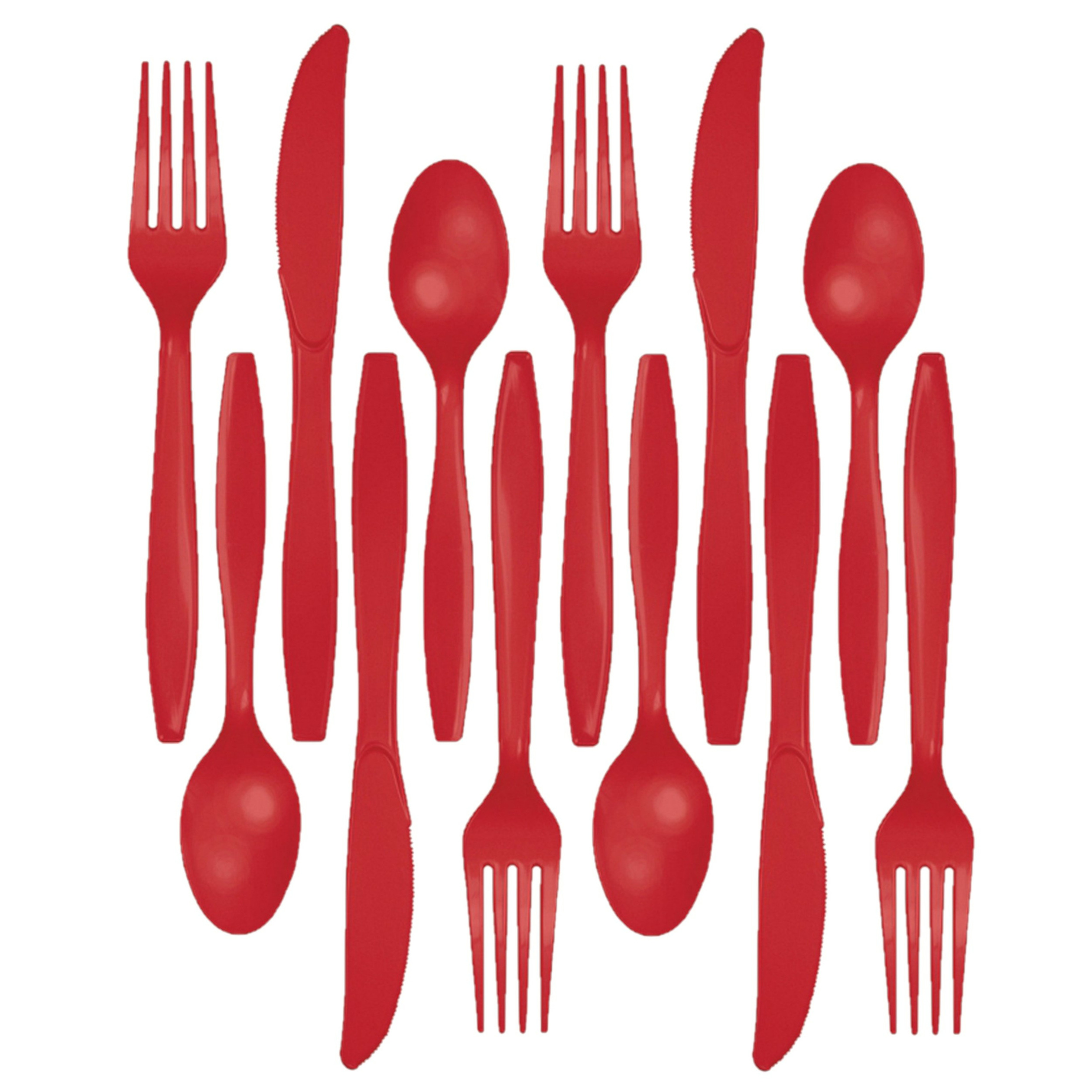 Kunststof bestek party-bbq setje 96x delig rood messen-vorken-lepels herbruikbaar