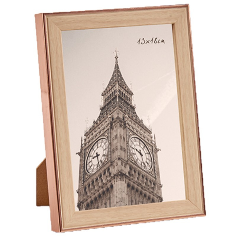 Kunststof fotolijst koper met hout geschikt voor een foto van 13 x 18 cm