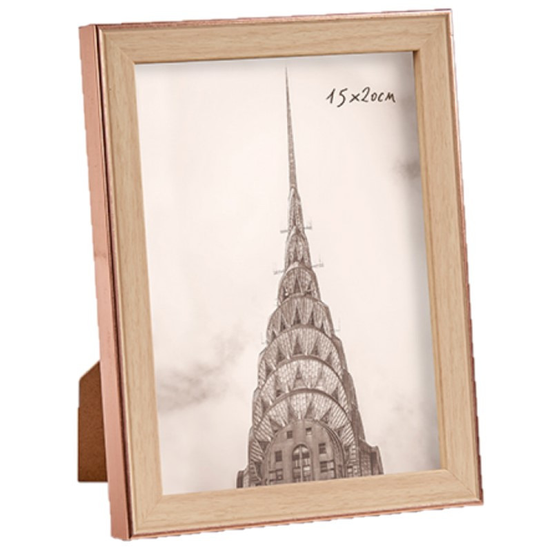 Kunststof fotolijst koper met hout geschikt voor een foto van 15 x 20 cm
