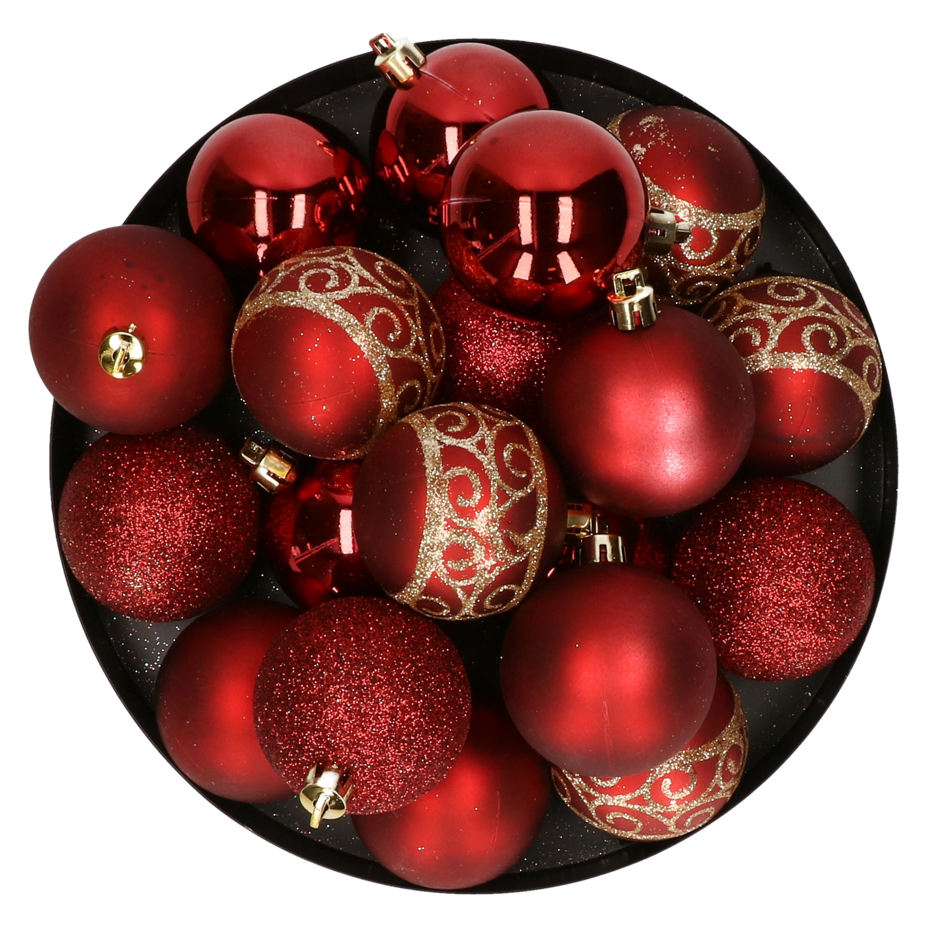 Kunststof kerstballen 20x stuks rood mix 6 cm