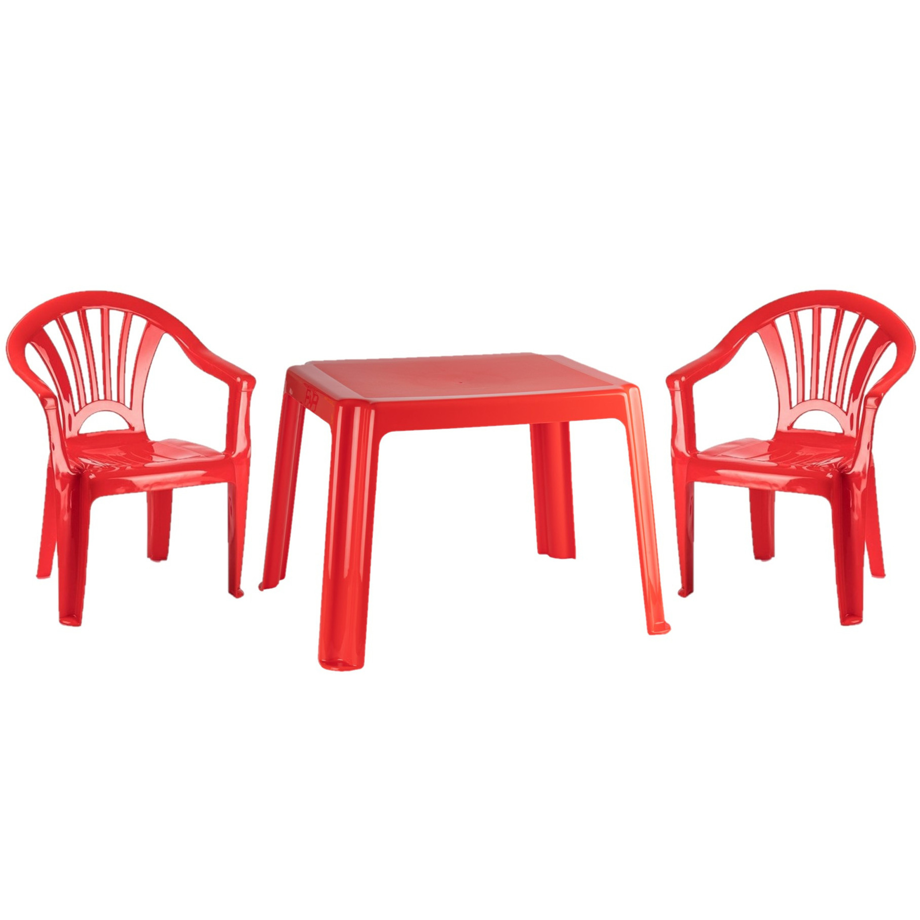 Kunststof kindertuinset tafel met 2 stoelen rood