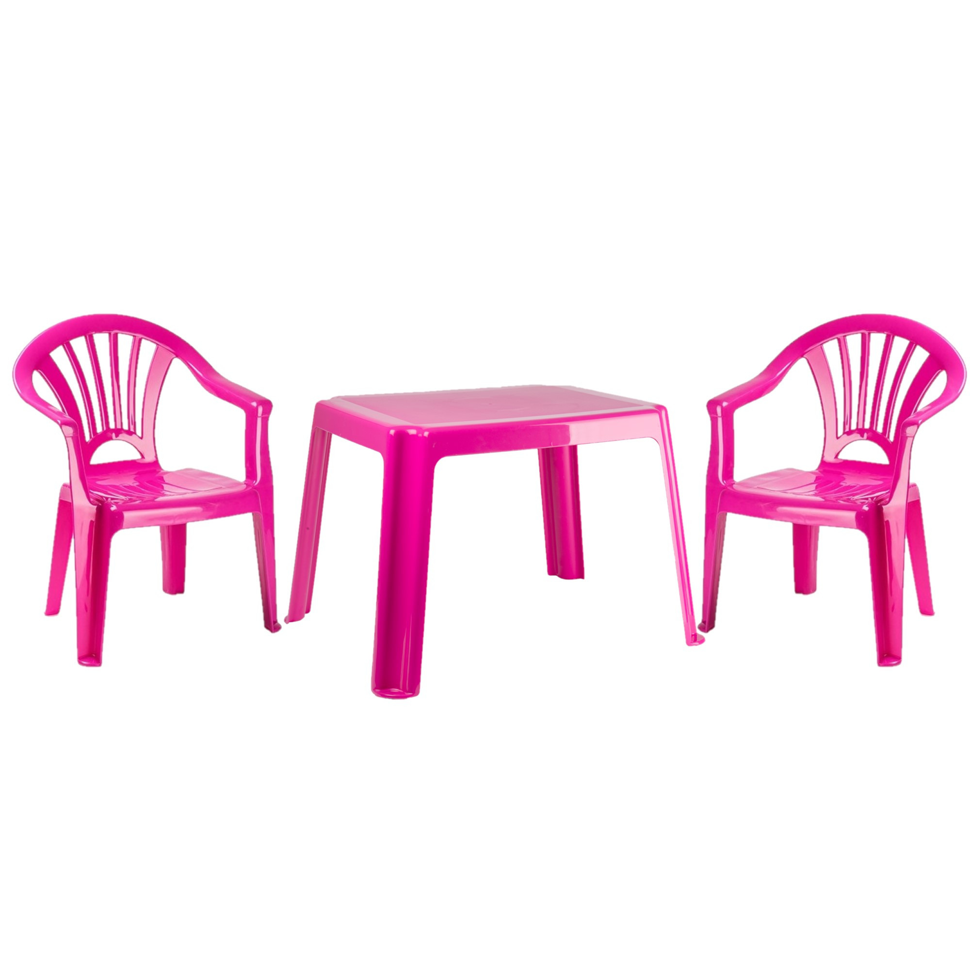 Kunststof kindertuinset tafel met 2 stoelen roze