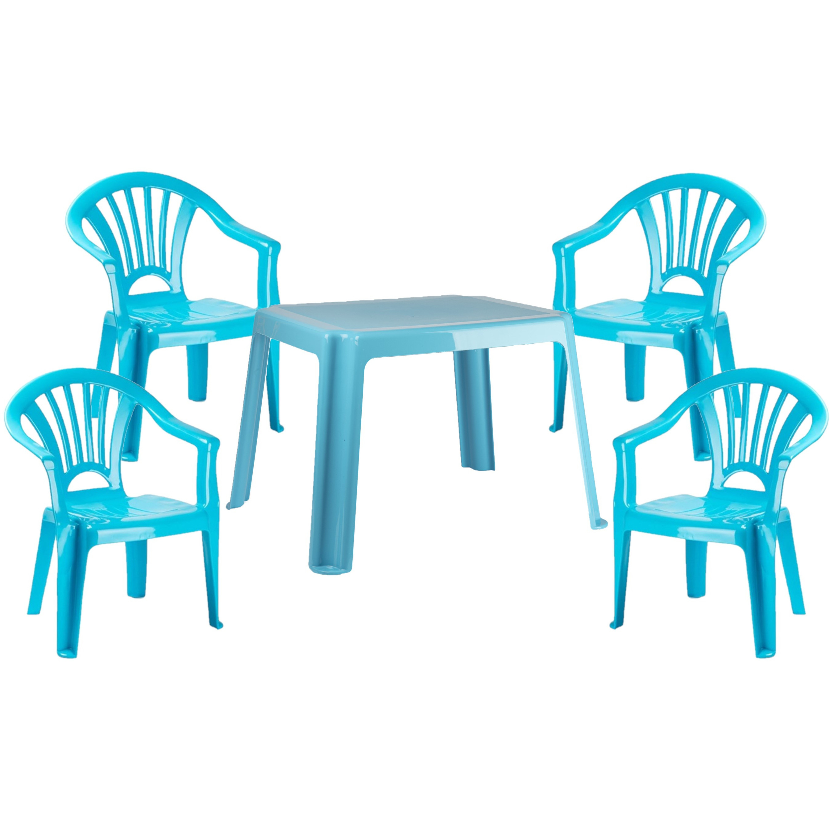 Kunststof kindertuinset tafel met 4 stoelen licht blauw