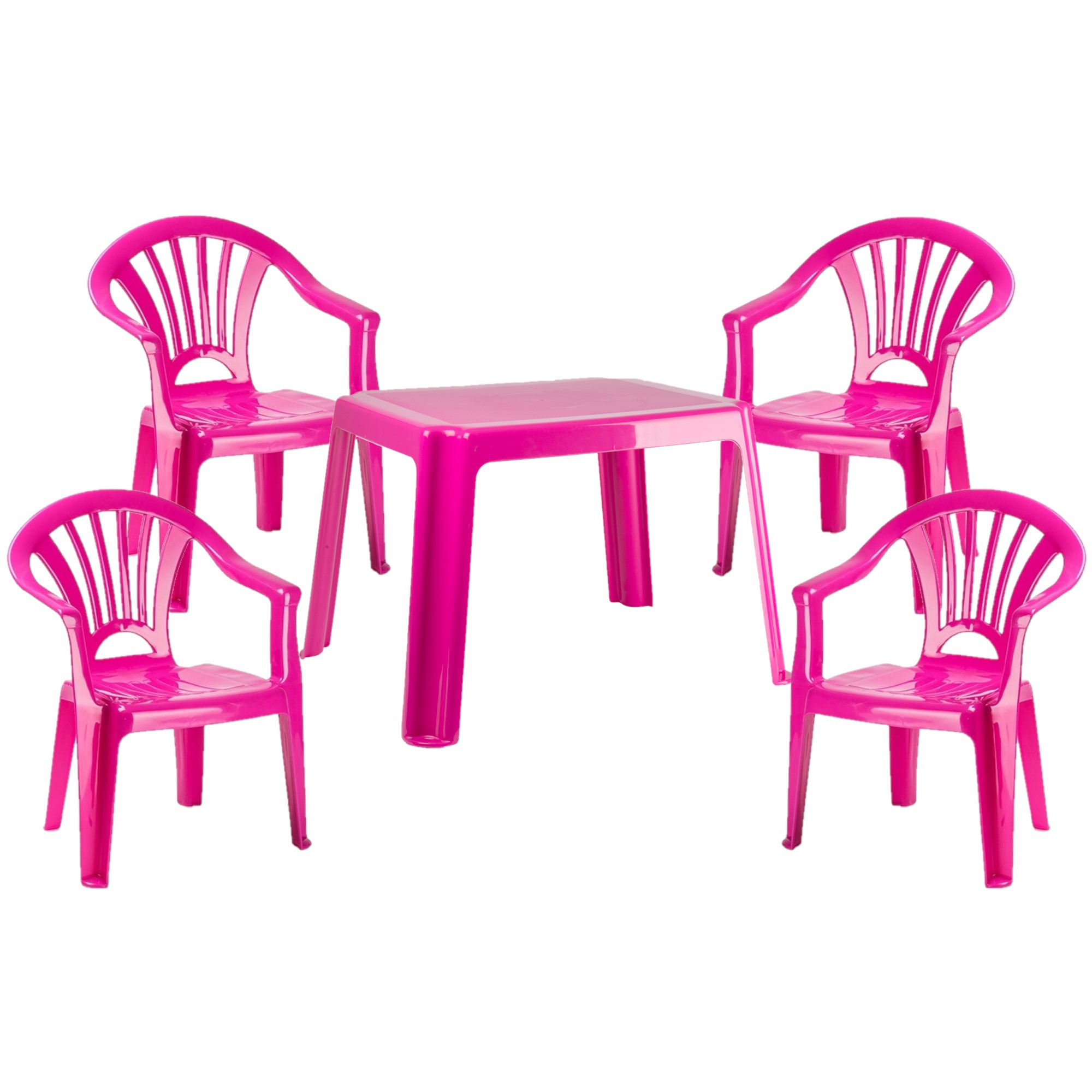 Kunststof kindertuinset tafel met 4 stoelen roze