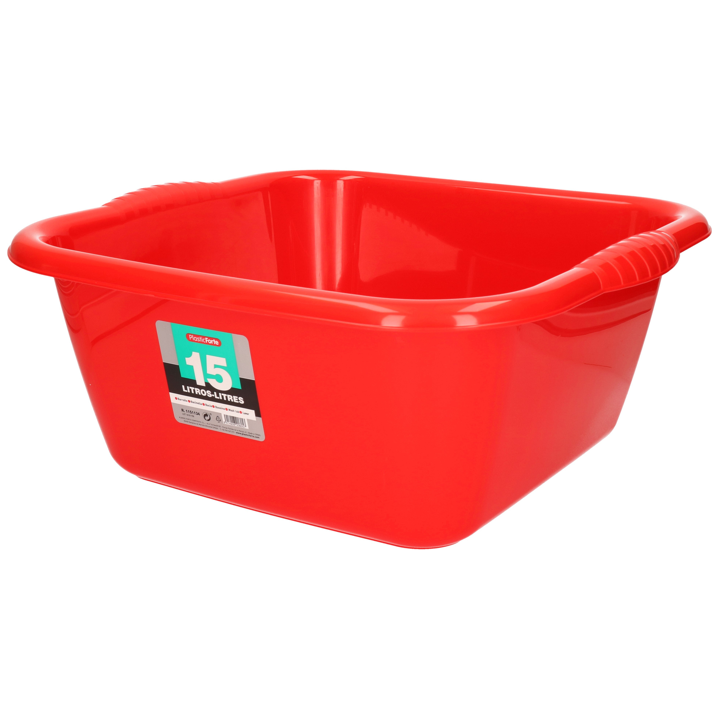 Kunststof teiltje-afwasbak vierkant 15 liter rood