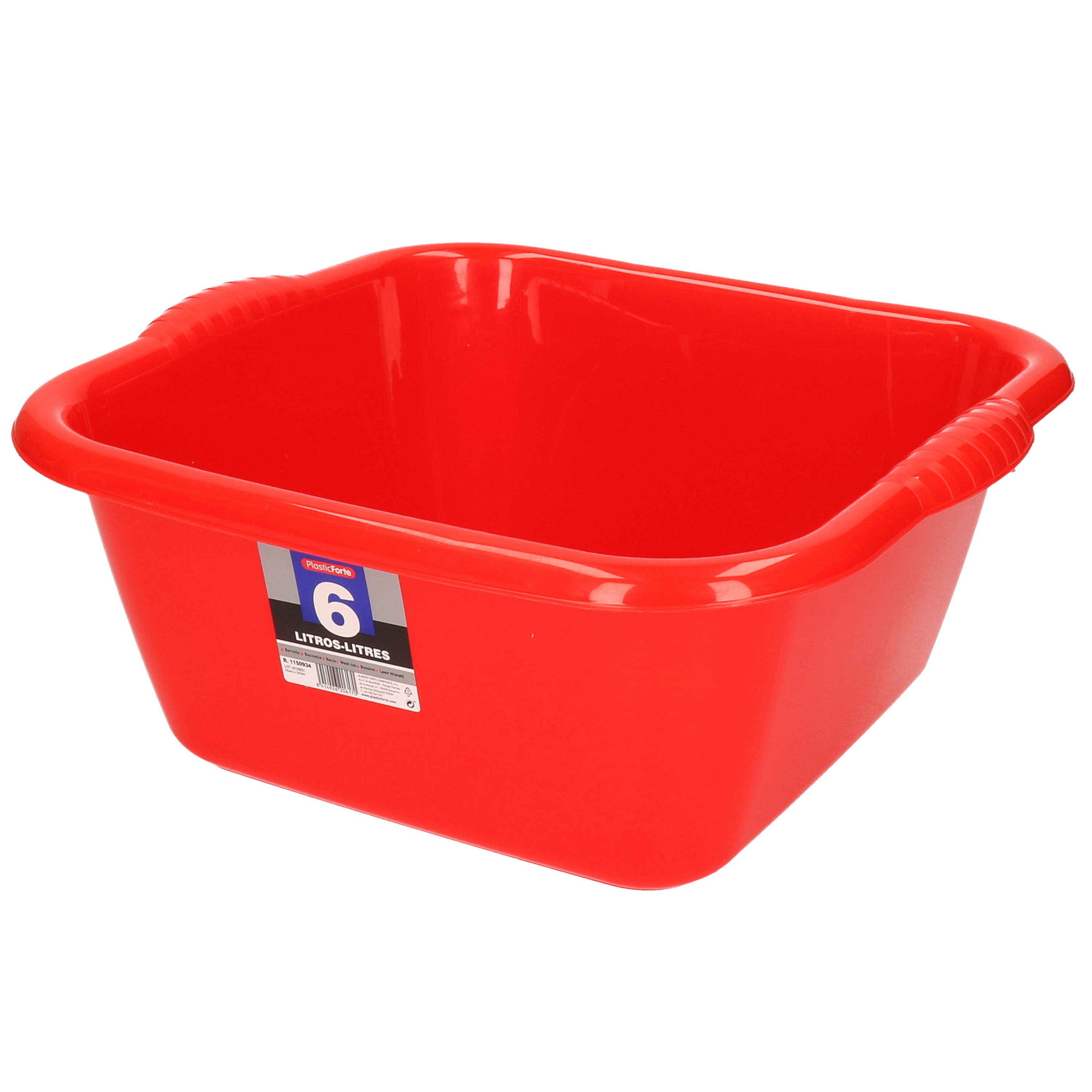 Kunststof teiltje-afwasbak vierkant 6 liter rood