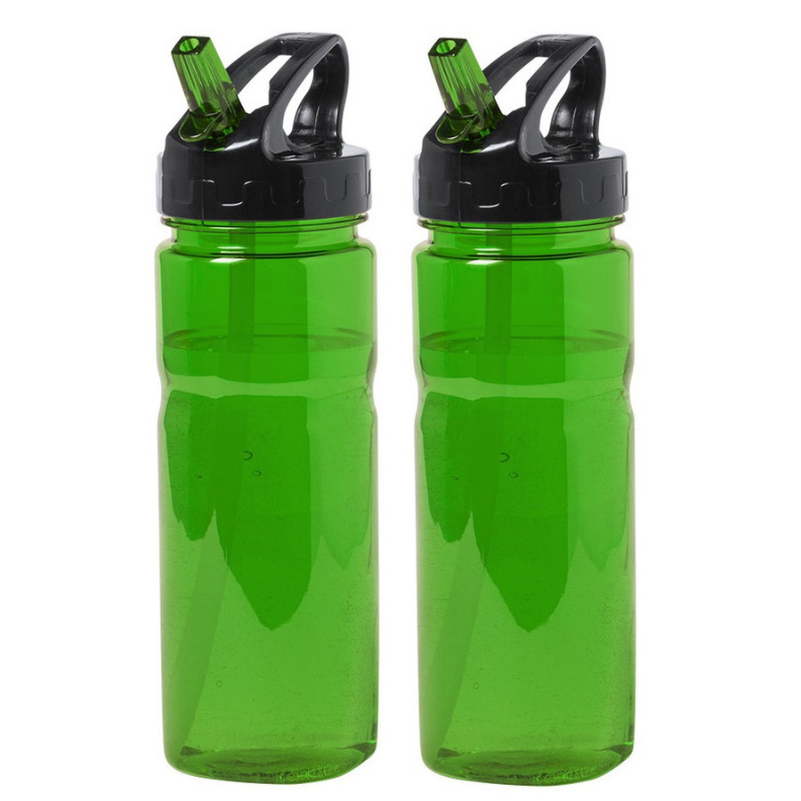 Kunststof waterfles-drinkfles-sportfles 2x groen met drinktuit 650 ml