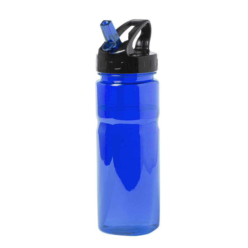 Kunststof waterfles-drinkfles-sportfles blauw transparant met drinktuit 650 ml