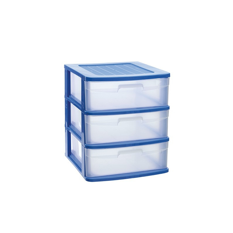 Ladeblok-bureau organizer met 3x lades blauw-transparant L40 x B39 x H49,5 cm