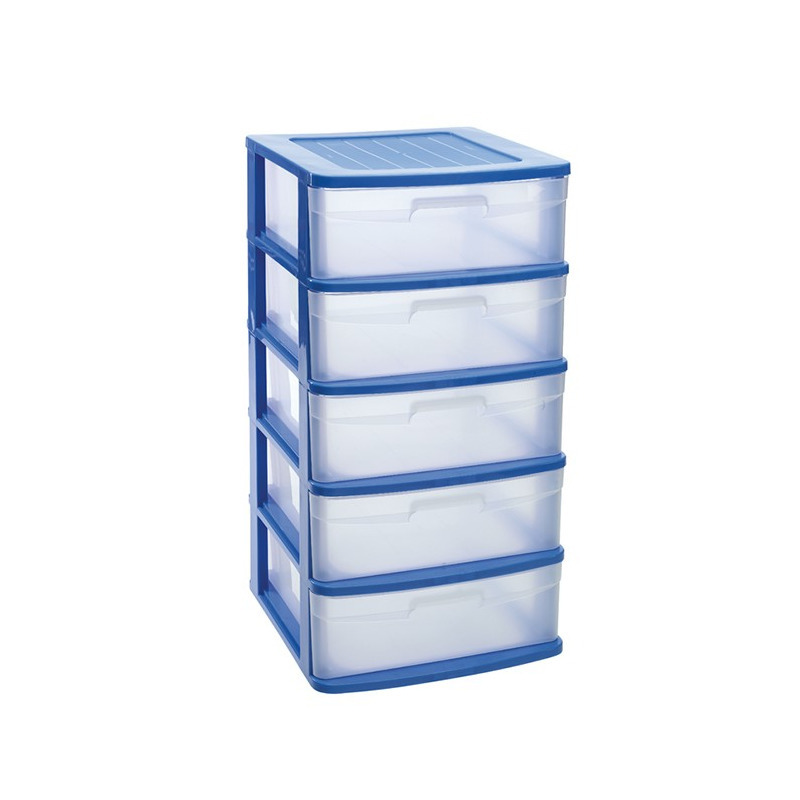 Ladeblok-bureau organizer met 5x lades blauw-transparant L40 x B39 x H81 cm