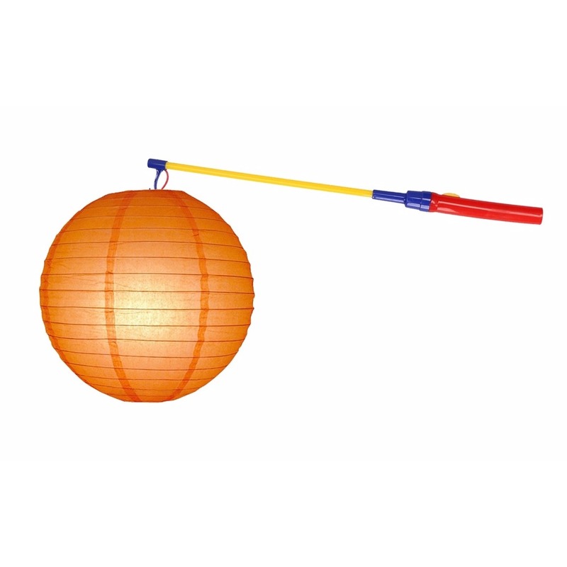 Lampionset oranje 25 cm met lampionstokje