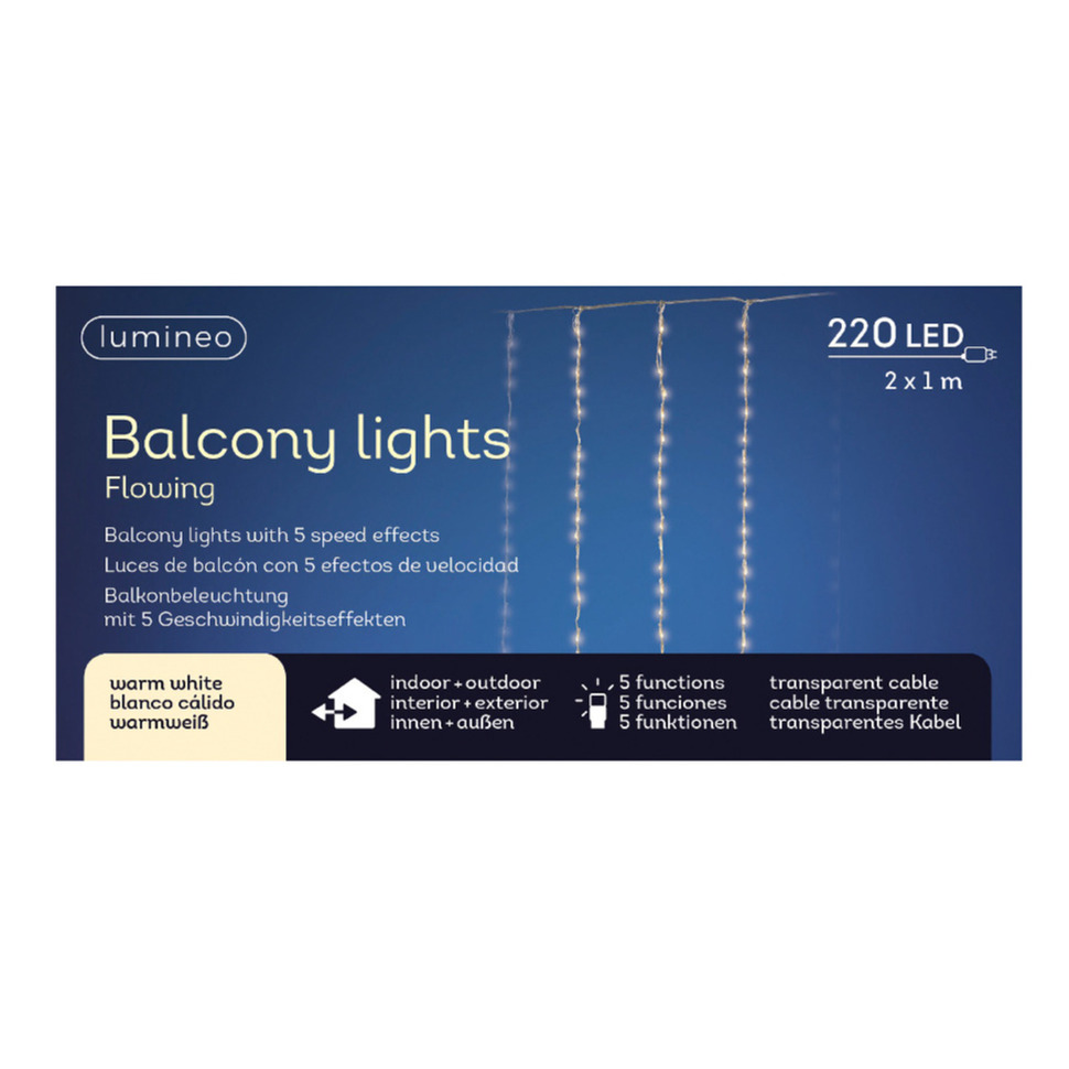 LED gordijnverlichting balkon warm wit 220 lampjes