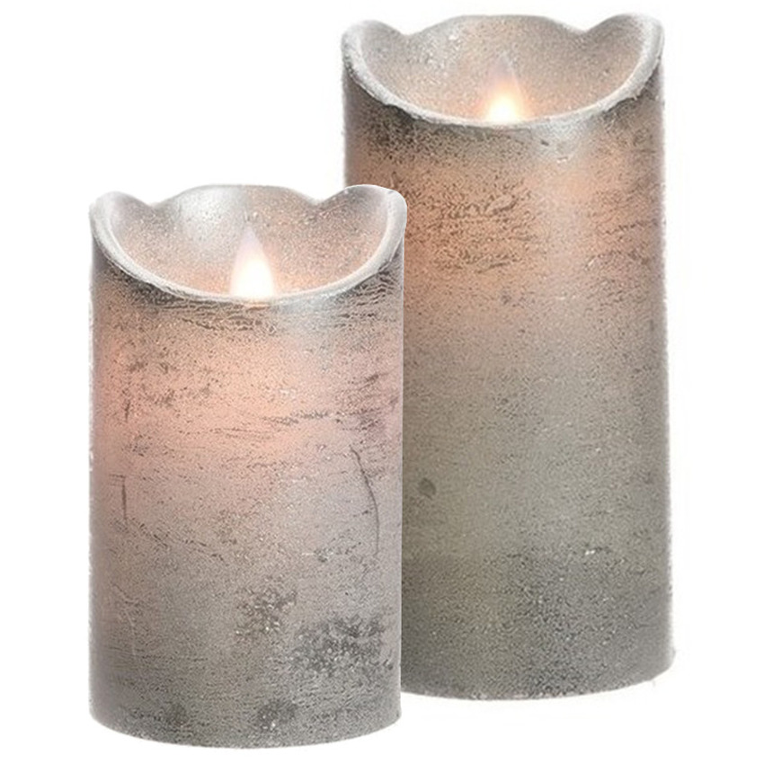 Led kaarsen combi set 2x stuks zilver 12 en 15 cm