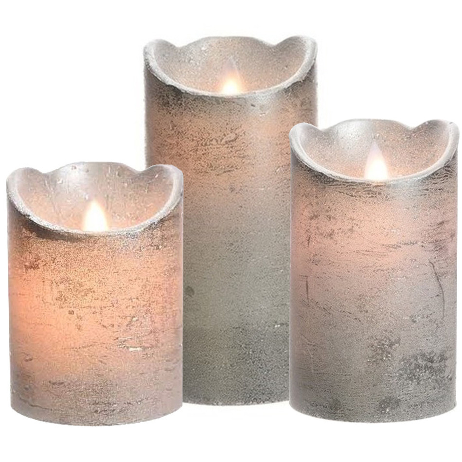 Led kaarsen combi set 3x stuks zilver 10-12 en 15 cm