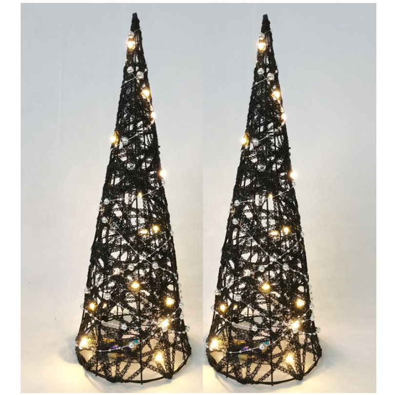 LED piramide kerstboom -2x H40 cm zwart rotan kerstverlichting