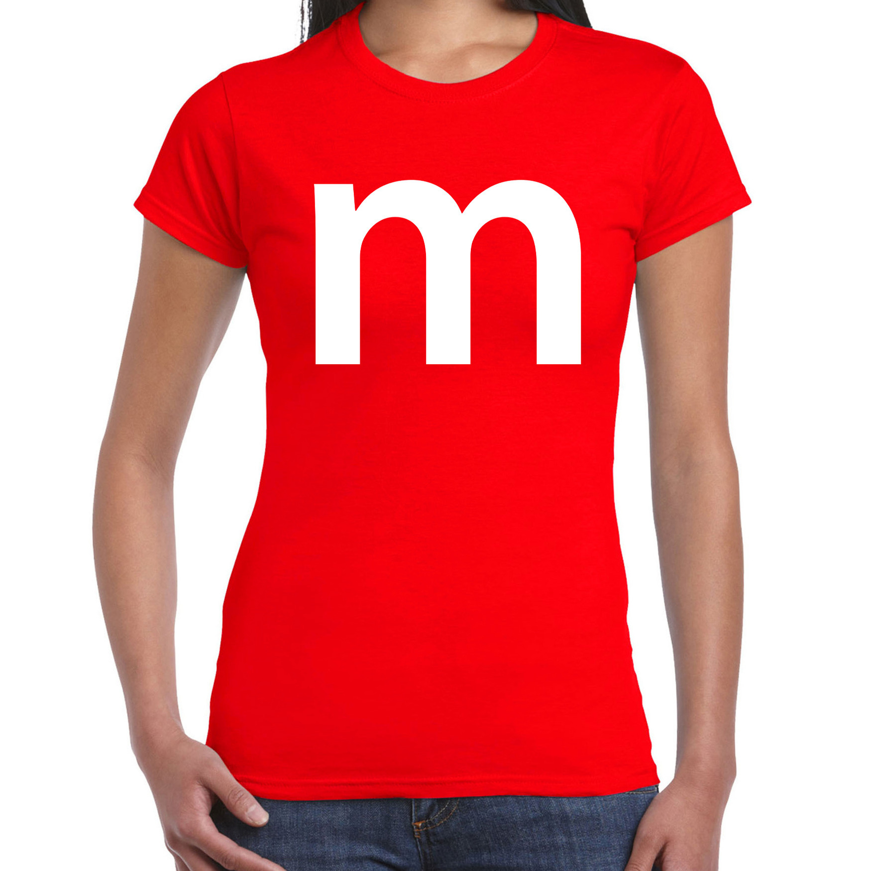 Letter M verkleed- carnaval t-shirt rood voor dames