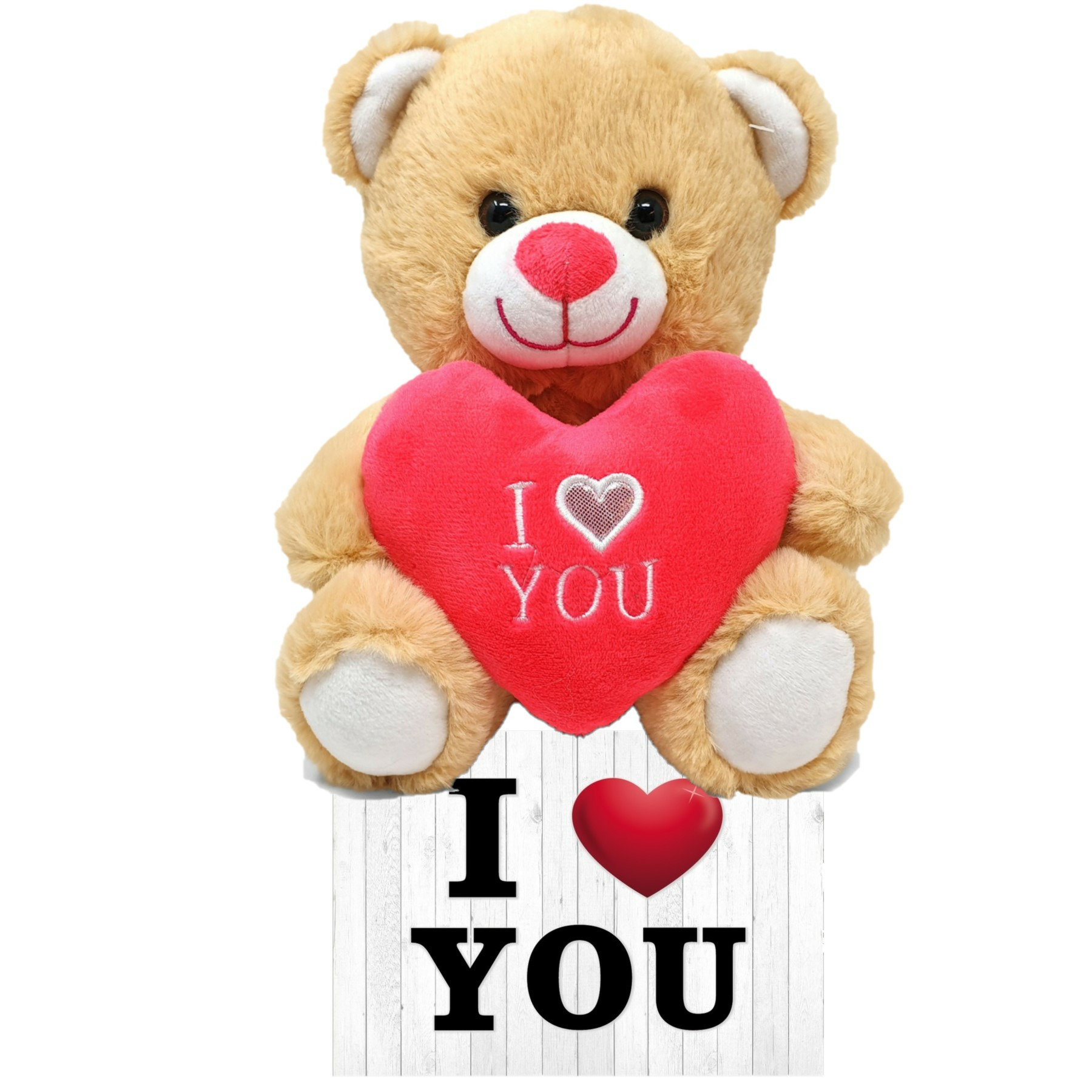 Licht bruine pluche knuffelbeer 30 cm incl. Valentijnskaart I Love You
