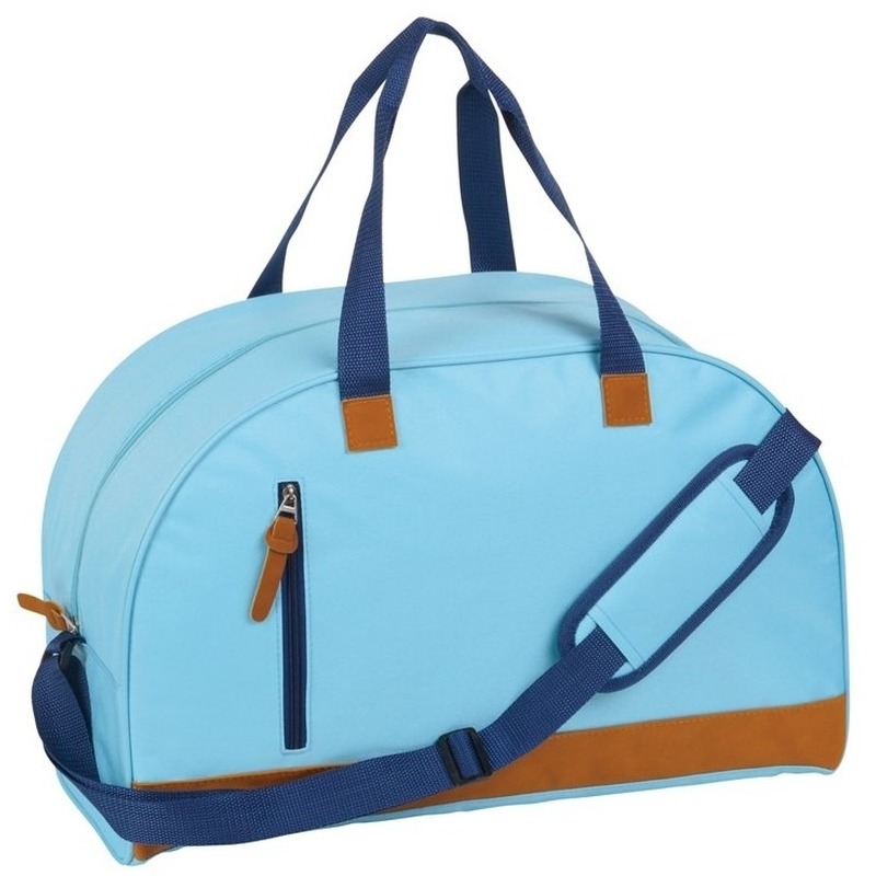 Lichtblauwe weekendtas met kunstleer 50 cm