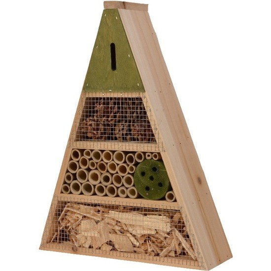 Lichtgroen-driehoek huisje voor insecten 19 cm vlinderhuis-bijenhuis-wespenhotel