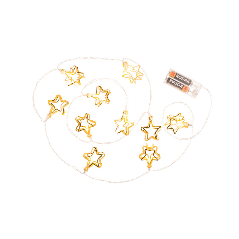 Lichtsnoer 3D sterren -metallic goud -185 cm -batterij verlichting