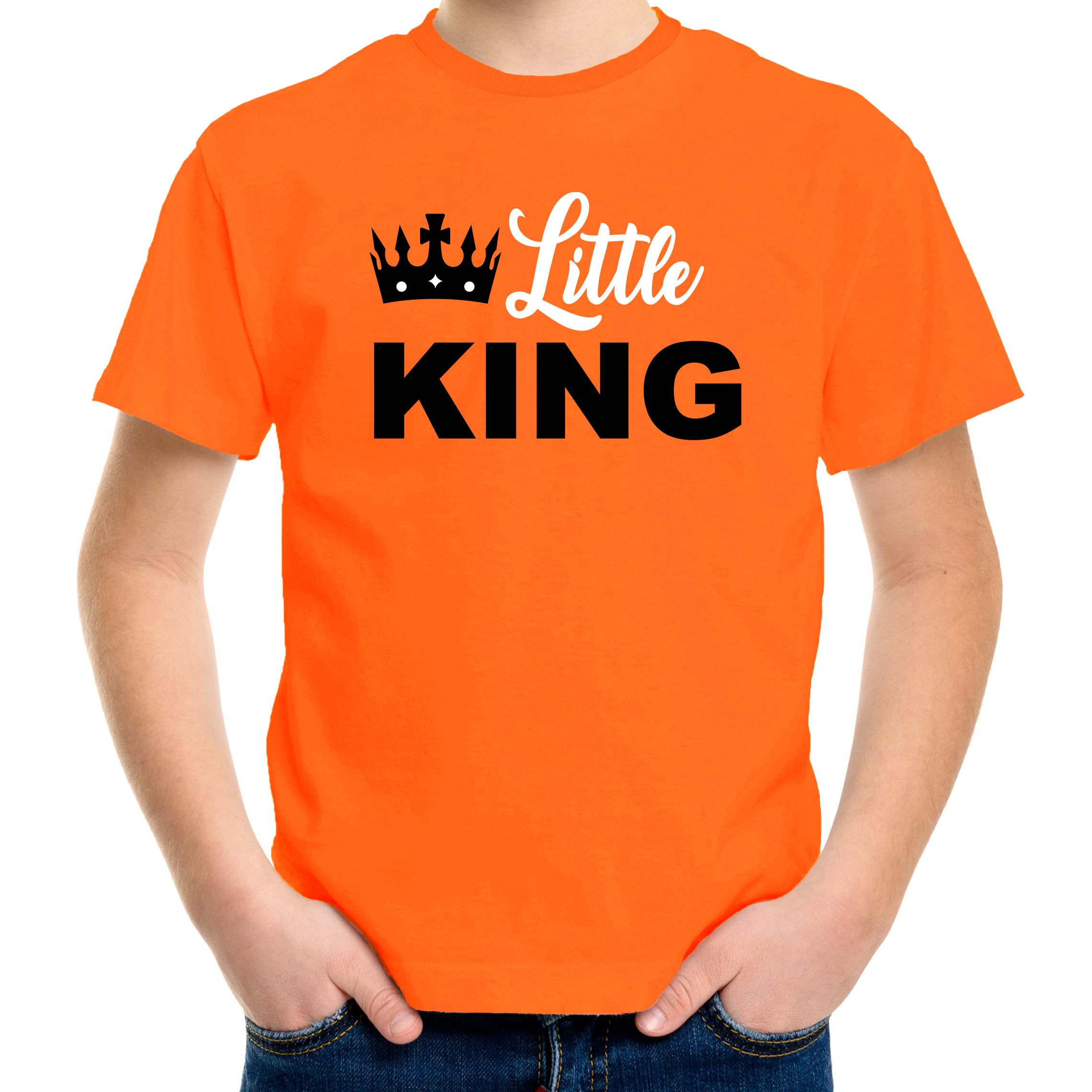 Little king t-shirt oranje voor kinderen Koningsdag outfit